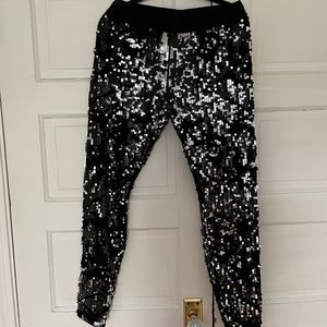 Express silver sequin black velvet joggers
